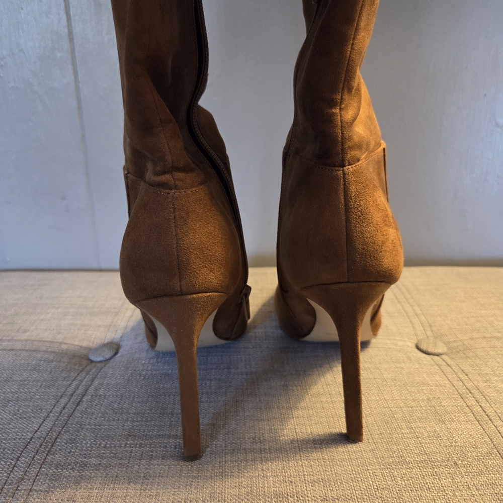 Nine West Knee-High Suede Stiletto Boot in Cognac Brown - Picture 3 of 4